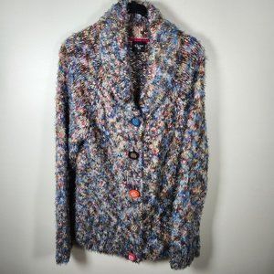 Vintage Colour Works Cardigan Sweater Womens M Multicolor Mohair Space Dye Y2K